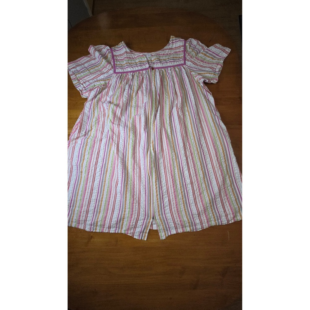 Go Softly Patio Woman 2X Striped Zip Front Lounger House Dress with Pockets